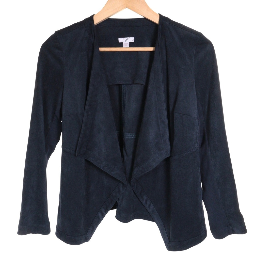J Jill Open Front Draped Jacket Women S Petite Faux Suede Stretch Midnight Blue